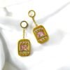 Regal Pink Zircon Stone Drop Earrings – 14K Gold-Tone Polish Glam Premium Statement