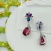 Elegant Peacock Pink Zircon Crystal Drop Earrings - Stainless Steel Statement Party Jewelry