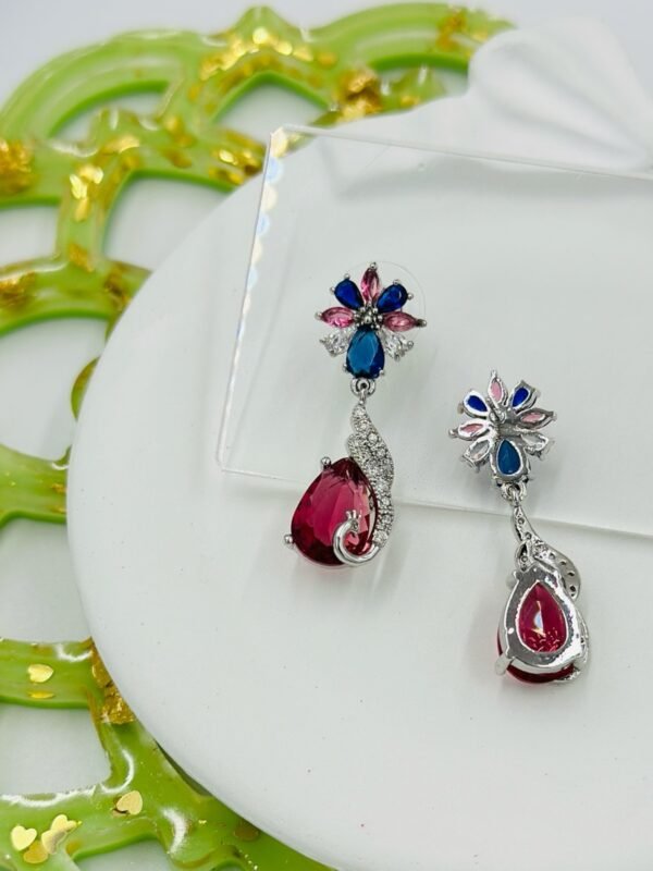 Elegant Peacock Pink Zircon Crystal Drop Earrings - Stainless Steel Statement Party Jewelry