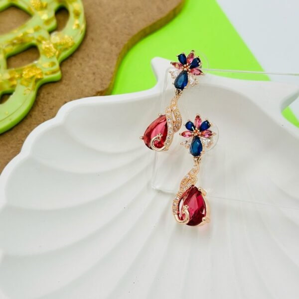 Elegant Peacock Pink Zircon Crystal Drop Earrings - Stainless Steel Statement Party Jewelry