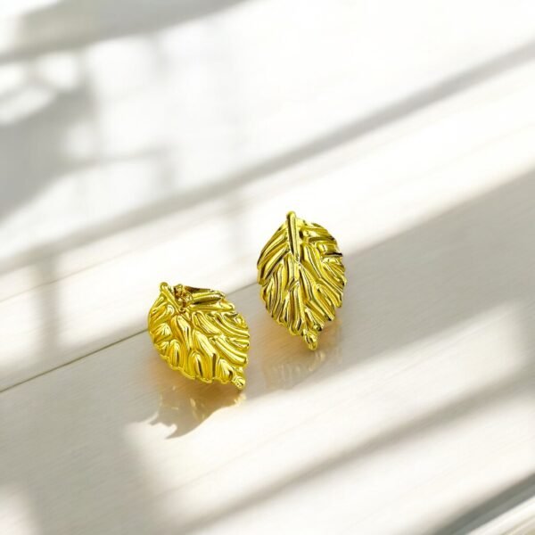 Leaf Design Gold Earrings  | Stainless Steel Anti-Tarnish Studs