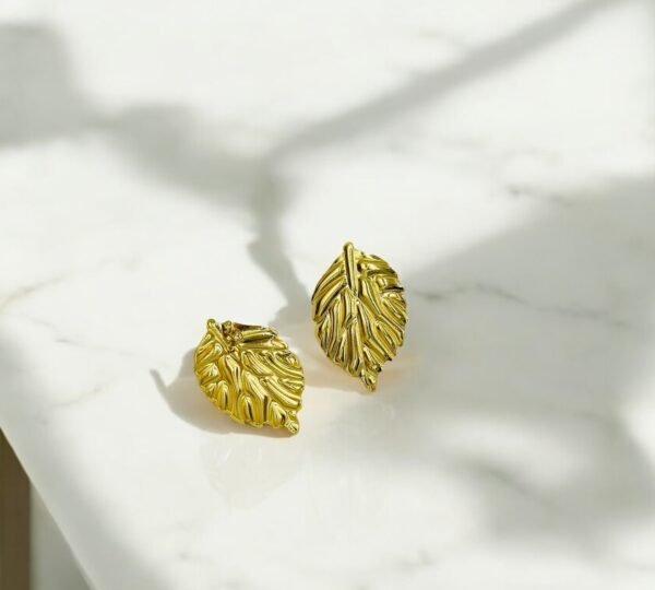 Leaf Design Gold Earrings  | Stainless Steel Anti-Tarnish Studs