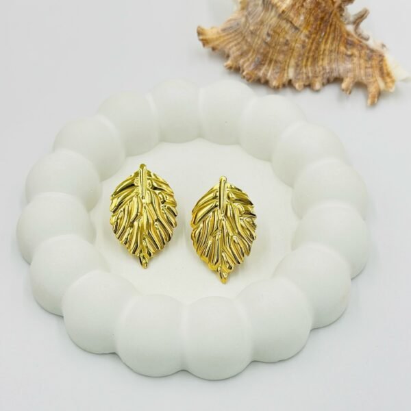 Leaf Design Gold Earrings  | Stainless Steel Anti-Tarnish Studs
