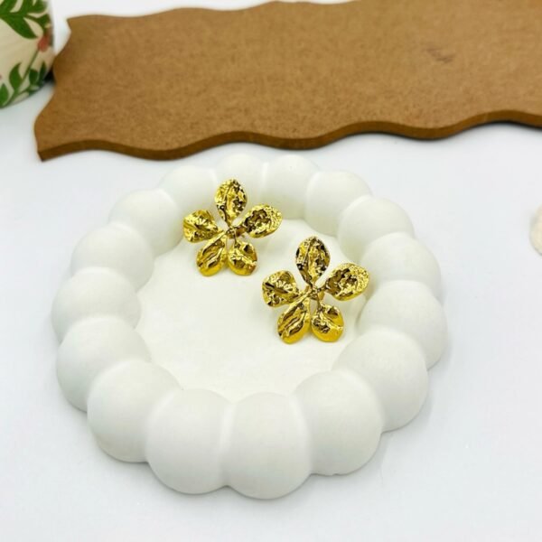 Textured Elegant Floral Gold Stud Earrings | Modern Anti-Tarnish Stainless Steel Jewelry