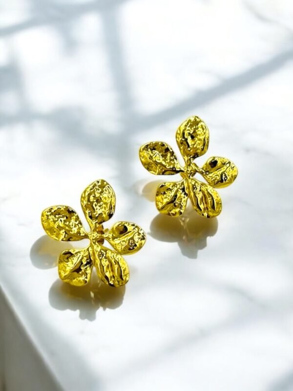 Textured Elegant Floral Gold Stud Earrings | Modern Anti-Tarnish Stainless Steel Jewelry