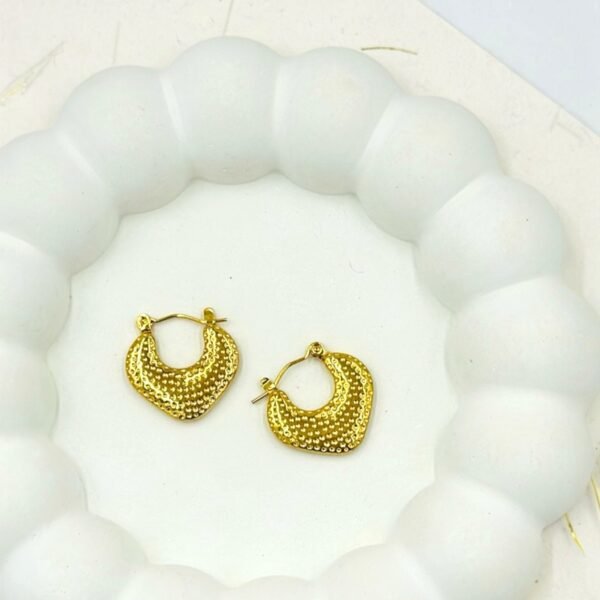 Boho Textured Heart-Shaped Gold Hoop Earrings | Anti-Tarnish Stainless Steel Lightweight Hoops