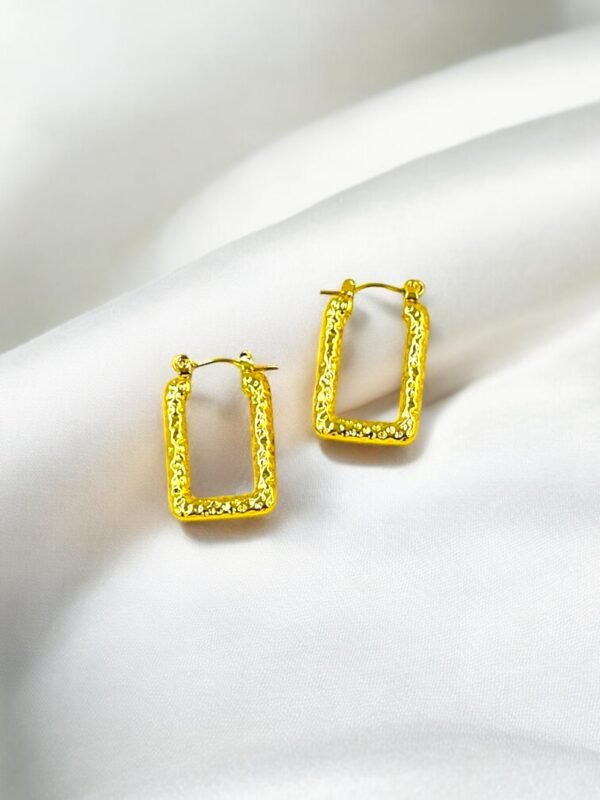 Designer Rectangle Textured Gold Hoop Earrings | Anti-Tarnish Stainless Steel