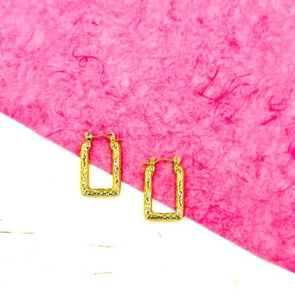Designer Rectangle Textured Gold Hoop Earrings | Anti-Tarnish Stainless Steel