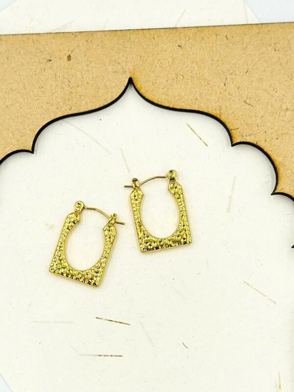 Elegant Square Textured Gold Hoop Earrings | Modern Anti-Tarnish Stainless Steel