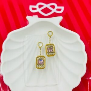 Regal Pink Zircon Stone Drop Earrings – 14K Gold-Tone Polish Glam Premium Statement
