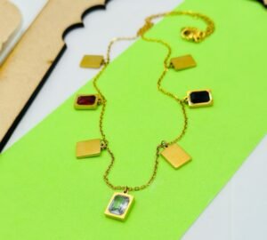 ColorPop Gem Charm Necklace – Gold Stainless Steel Chain (16–18 Inches Adjustable)