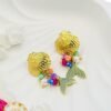 Fish shape Gold earring embellished with colorful beads and crafted from durable, hypoallergenic gold stainless stee
