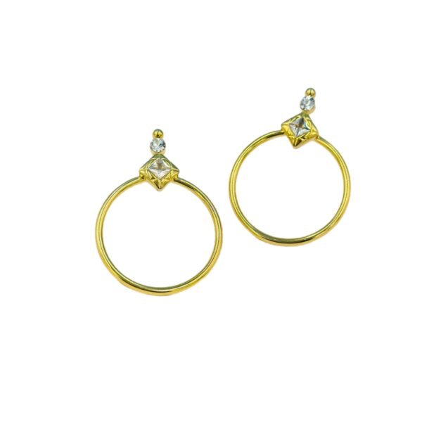 Elegant golden hoop danglers crafted from stainless steel, featuring a sparkling diamond