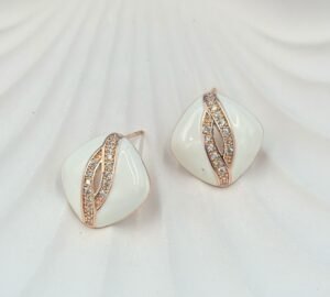 Elegant square white stud earrings with a multi-diamond design, crafted from hypoallergenic, tarnish-free stainless steel