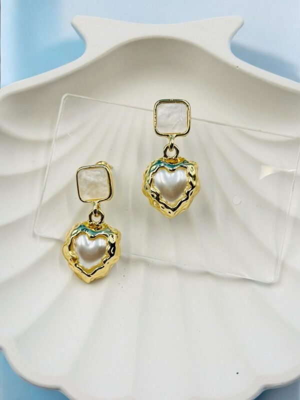 Korean-Inspired Heart-Shaped Pearl Drop Earrings