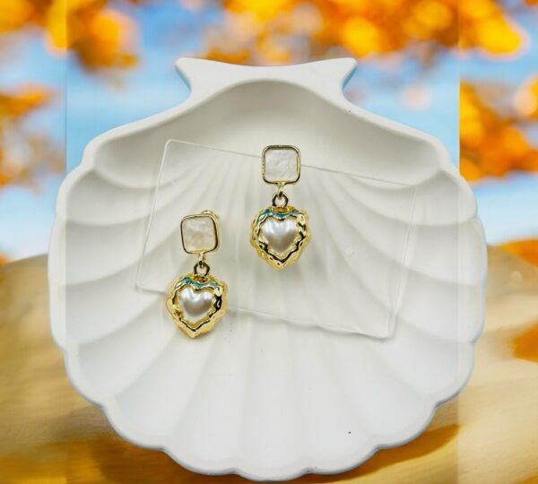 Korean-Inspired Heart-Shaped Pearl Drop Earrings