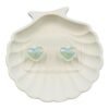 Elegant Enamel Pearl Puffy Blue Stud Earrings (Heart/Rectangle/Round)