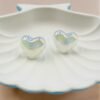 Elegant Enamel Pearl Puffy Blue Stud Earrings (Heart/Rectangle/Round)