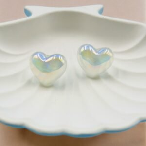 Elegant Enamel Pearl Puffy Blue Stud Earrings (Heart/Rectangle/Round)