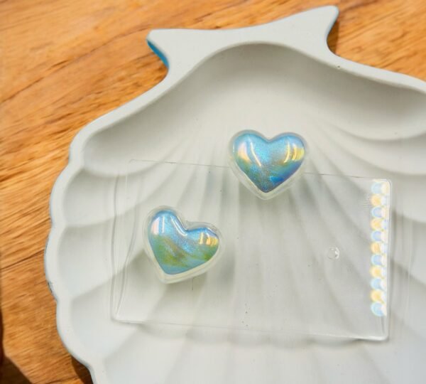 Elegant Enamel Pearl Puffy Blue Stud Earrings (Heart/Rectangle/Round)