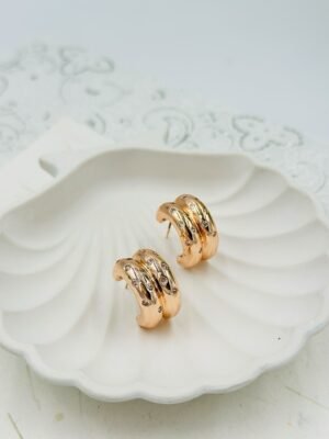 Stylish Chunky Crystal-Studded Hoop Earrings – Rose Gold Finish