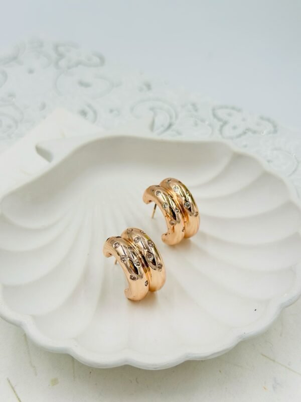 Stylish Chunky Crystal-Studded Hoop Earrings – Rose Gold Finish