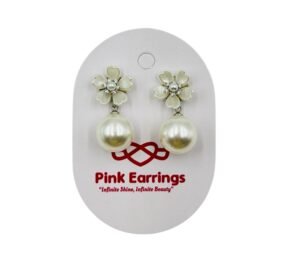 Elegant silver color drop earrings with a lustrous pearl finish