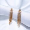Dazzling long chain drop earrings in rose-gold, beautifully studded with sparkling diamonds