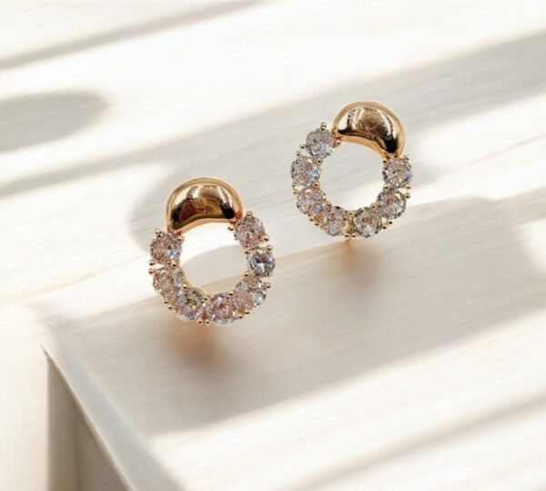 Crystal Halo Circle Earrings – Rose Gold Stainless Steel