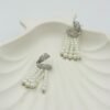 Triangular-multi-diamonds-with-pearl-chains1 Pearl Chains Cascade Zircon Bow Earrings – Silver Finish