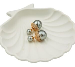 Elegant Dual Grey Pearl Stud Earrings – Rose Gold Finish