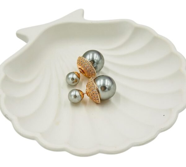 Elegant Dual Grey Pearl Stud Earrings – Rose Gold Finish