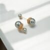 Elegant Dual Grey Pearl Stud Earrings – Rose Gold Finish