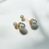 Elegant Dual Grey Pearl Stud Earrings – Rose Gold Finish