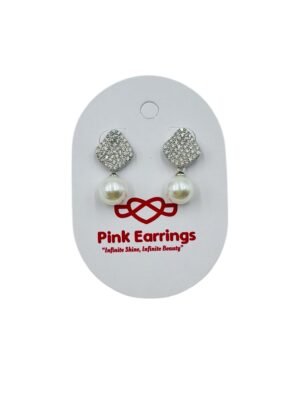 Diamond-studded drop earrings with a radiant pearl