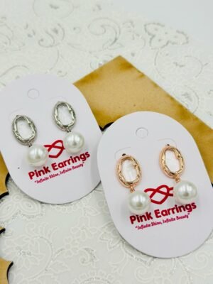Classic Oval Pearl Drop Earrings – ( Select Gold or Silver Tone)