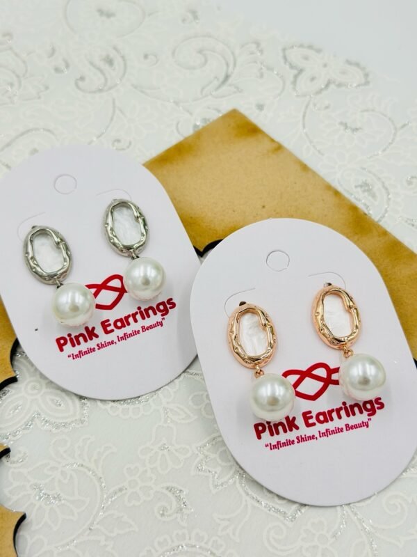 Classic Oval Pearl Drop Earrings – ( Select Gold or Silver Tone)