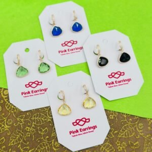 Crystal Stone RoseGold Drop Earrings – Stainless Steel Elegance (Yellow/Green/Black/Blue)