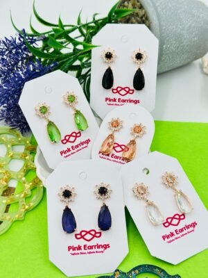 Crystal Bloom Drop Earrings – Multiple Stone (Purple/Black/White/Green/Peach Pink)