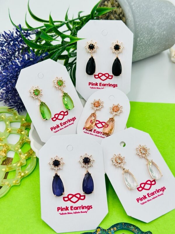 Crystal Bloom Drop Earrings – Multiple Stone (Purple/Black/White/Green/Peach Pink)