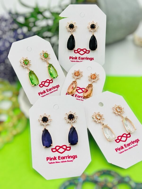Crystal Bloom Drop Earrings – Multiple Stone (Purple/Black/White/Green/Peach Pink)