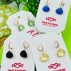 Crystal Stone RoseGold Drop Earrings – Stainless Steel Elegance (Yellow/Green/Black/Blue)
