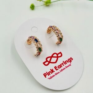 Stylish half hoop earrings featuring colorful square-cut diamonds