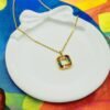Rainbow Spark Square Pendant Necklace – Gold Stainless Steel Chain (Adjustable 16–18 Inches)