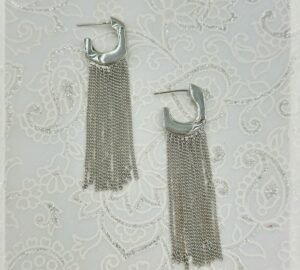 Silver Shine Long Chain Tassel Hoop Earrings – Glossy Finish