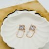 Star Charm Chain Earrings with White Diamond Crystal & Pearl Accents