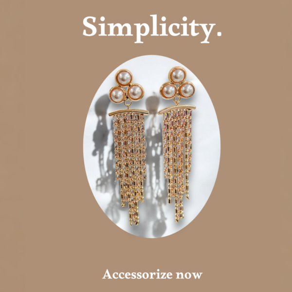 Pearl Glam Long-chain Tassel Dangler Earrings – Rose Gold Finish with small crystals