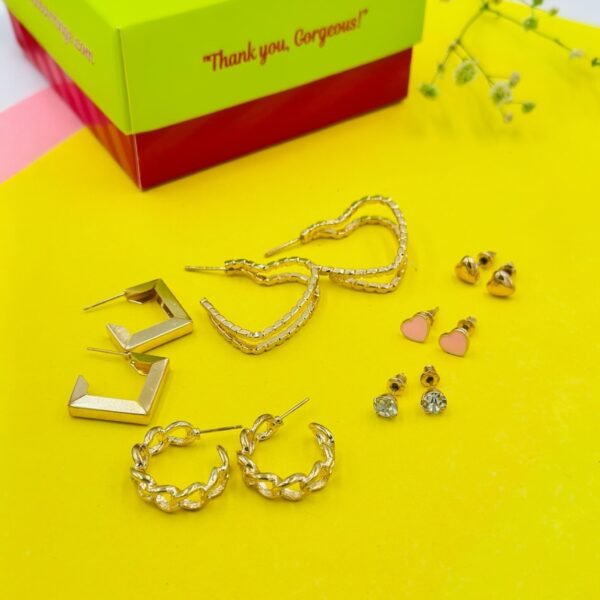 Elegant 6-Pair Gold Tone Hoop & Stud Earrings Combo Set for Women & Girls