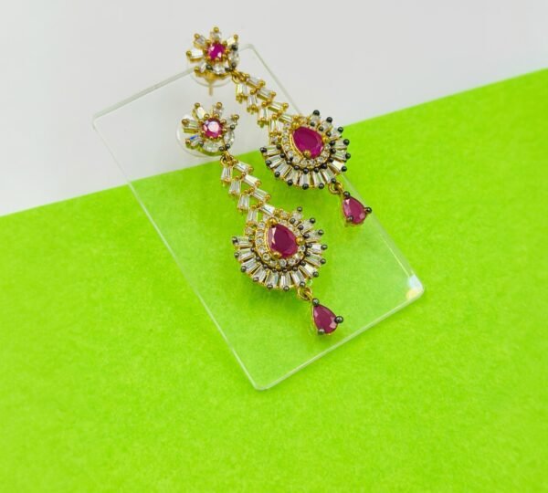 Royal Ruby Designer Long Drop Earrings – Gold Plated & CZ Embellished