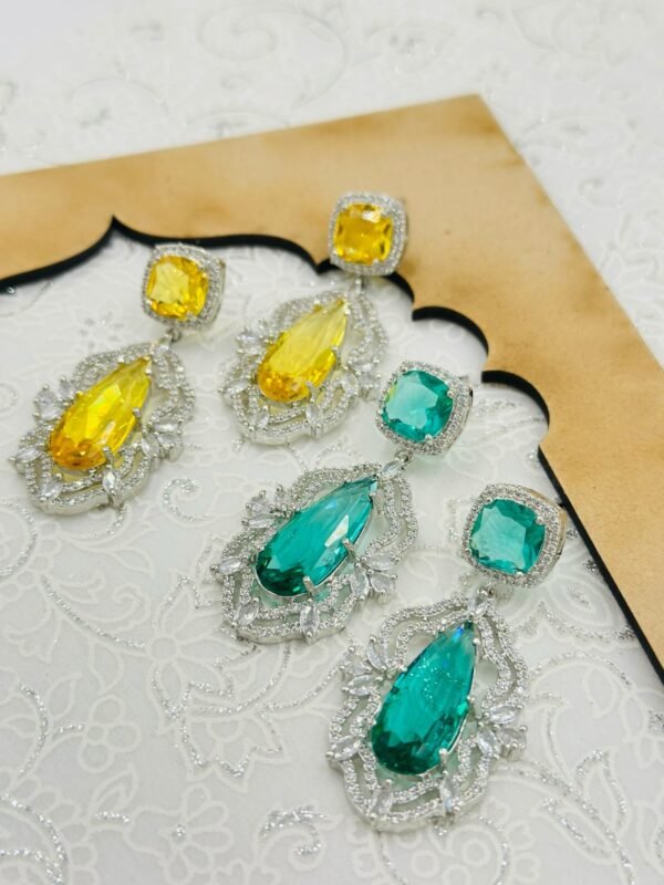 Peacock Green & Sunshine Yellow Statement Drop Earrings – Bold & Elegant Design